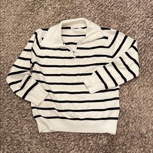Striped V-Neck Sweater - Black and White
